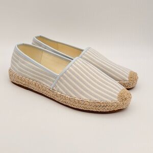 Bandolino Striped Canvas Espadrilles Blue & Cream Jute Trim Slip-On Flats WMS 11